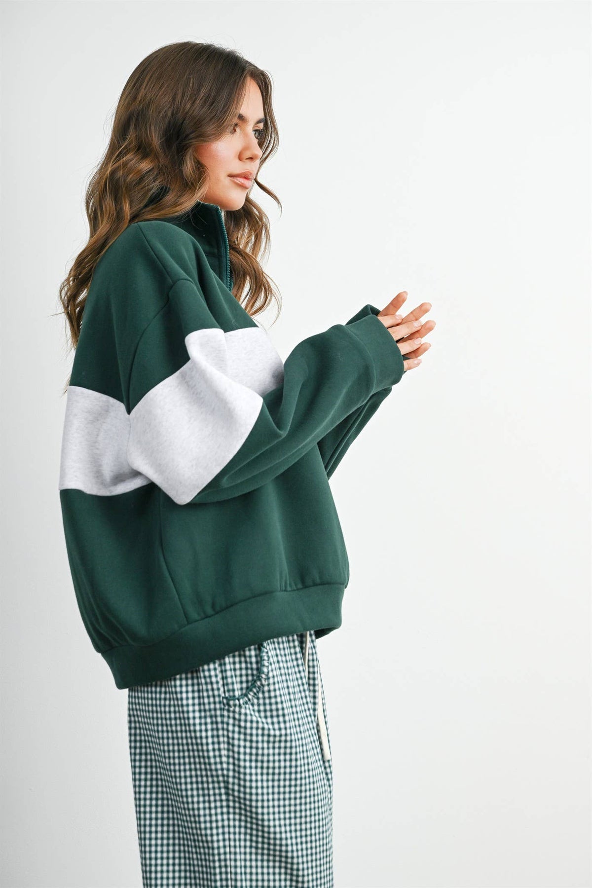 Colorblock Quarter-Zip Sweatshirt Green