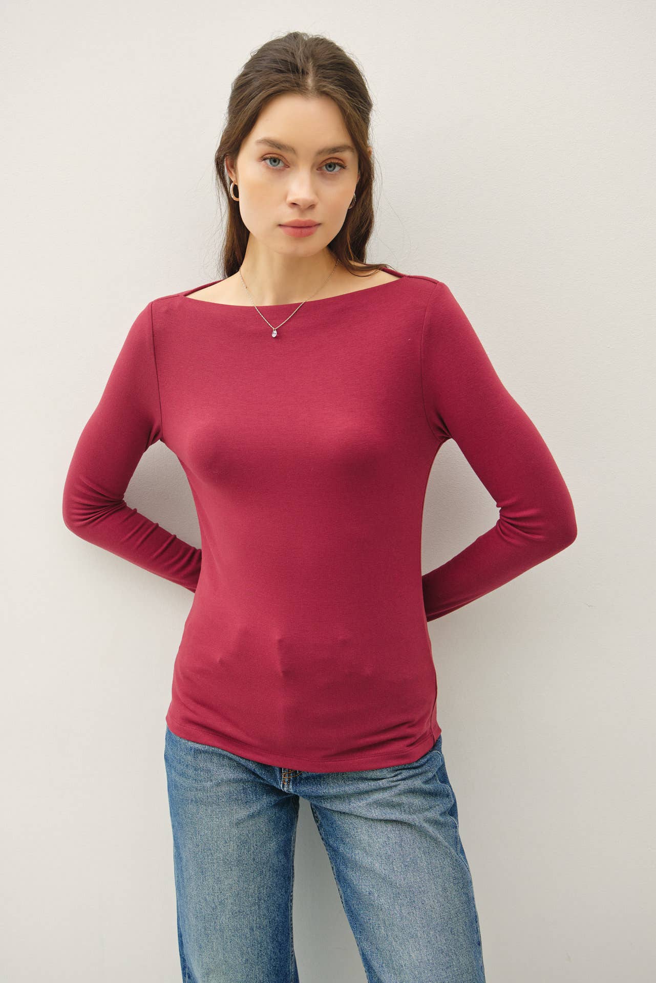 Basic Boat Neck Long Sleeved Top