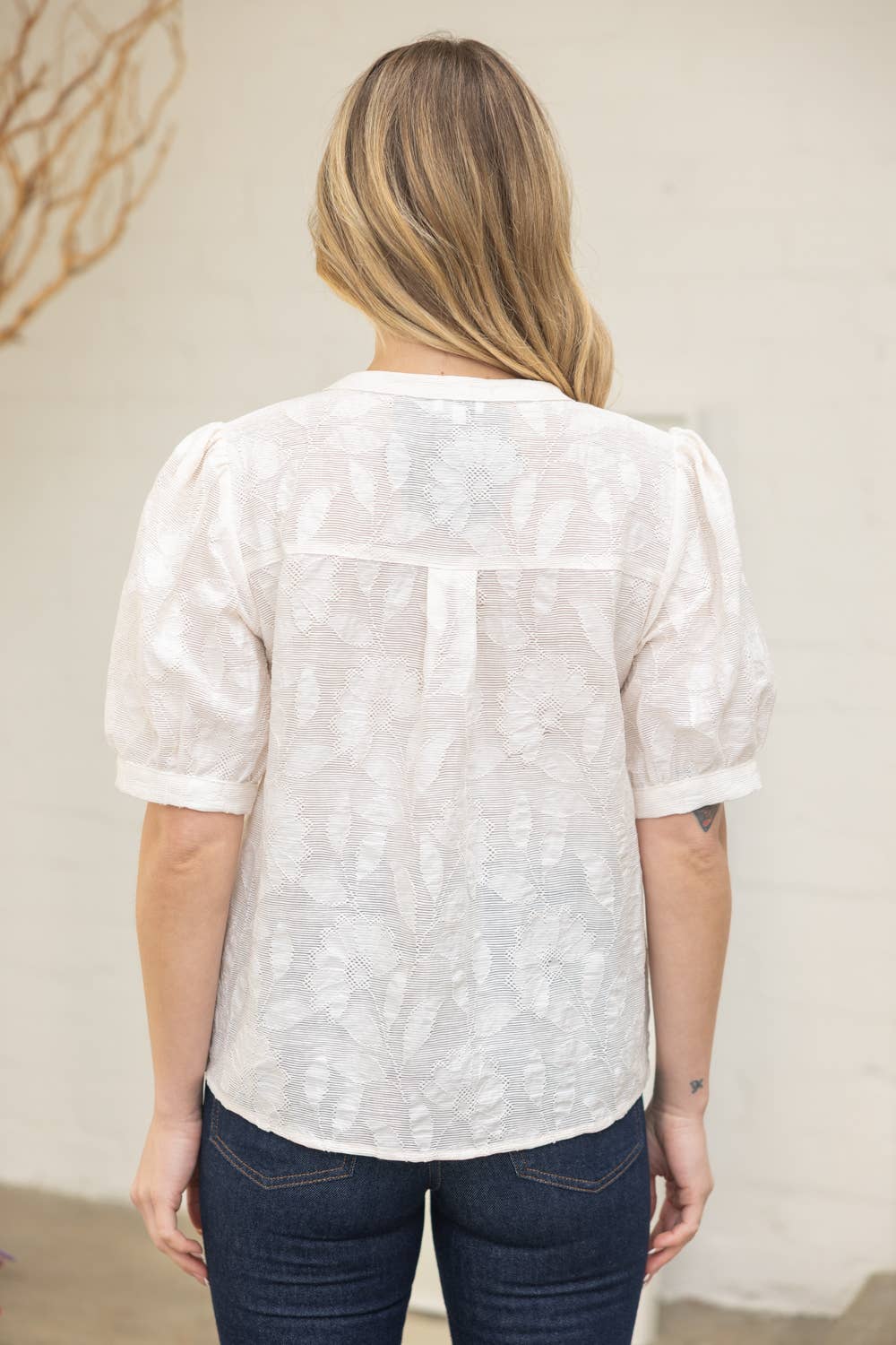 Button Down Floral Textured Top