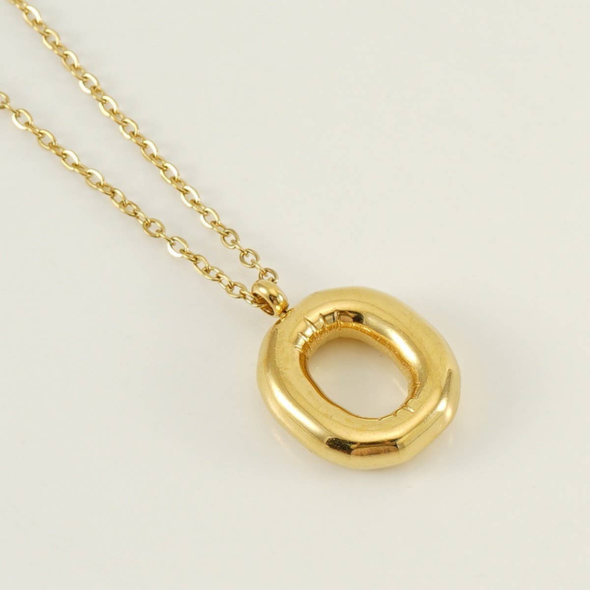 Stainless Steel Glossy Bubble Letter Necklace Gold