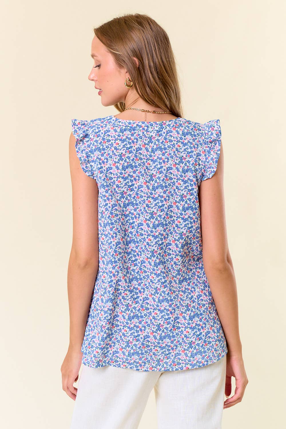 Floral Ruffle Shoulder Blouse