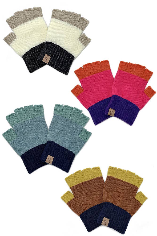 Color Block Fingerless Winter Gloves