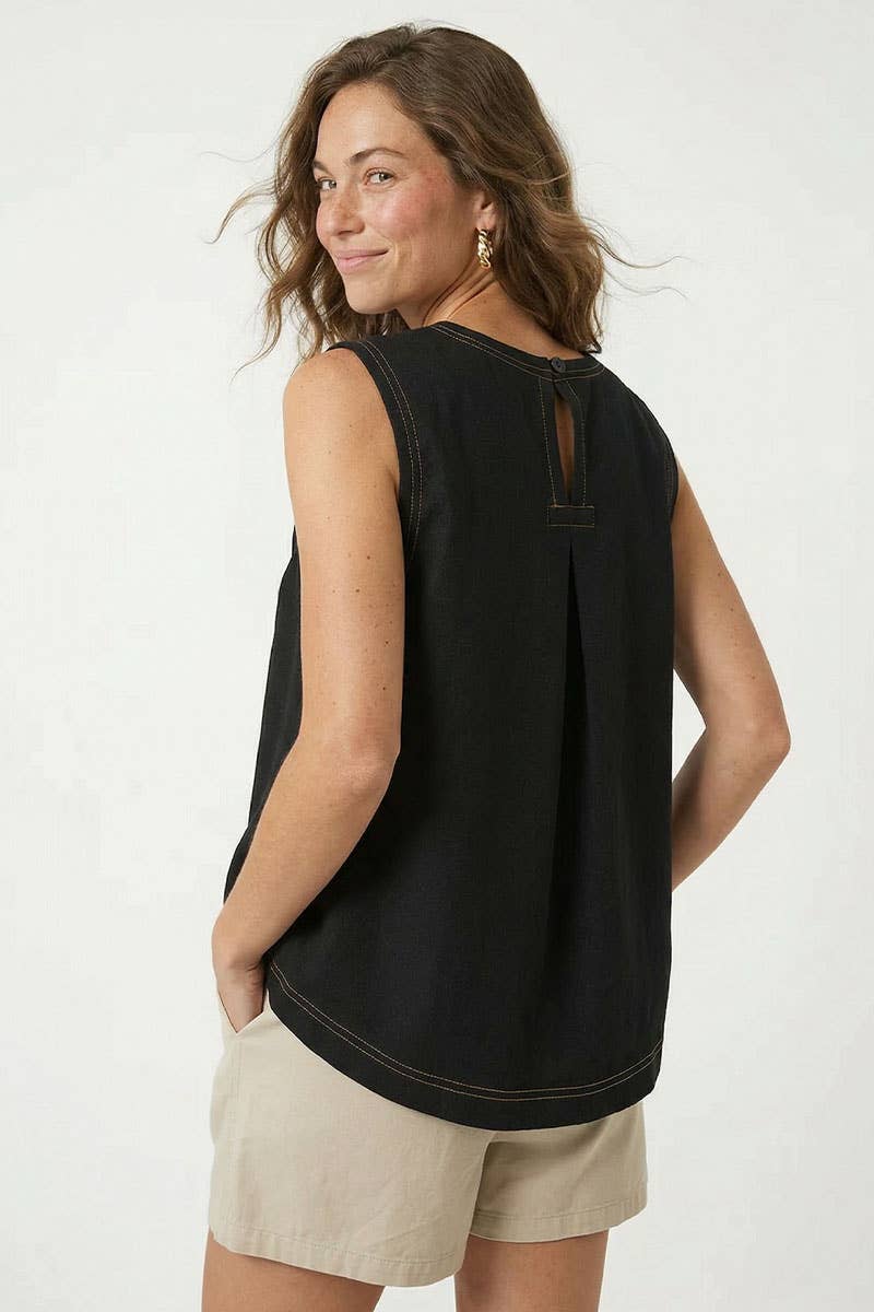 Round Neck Garment Wash Sleeveless Top