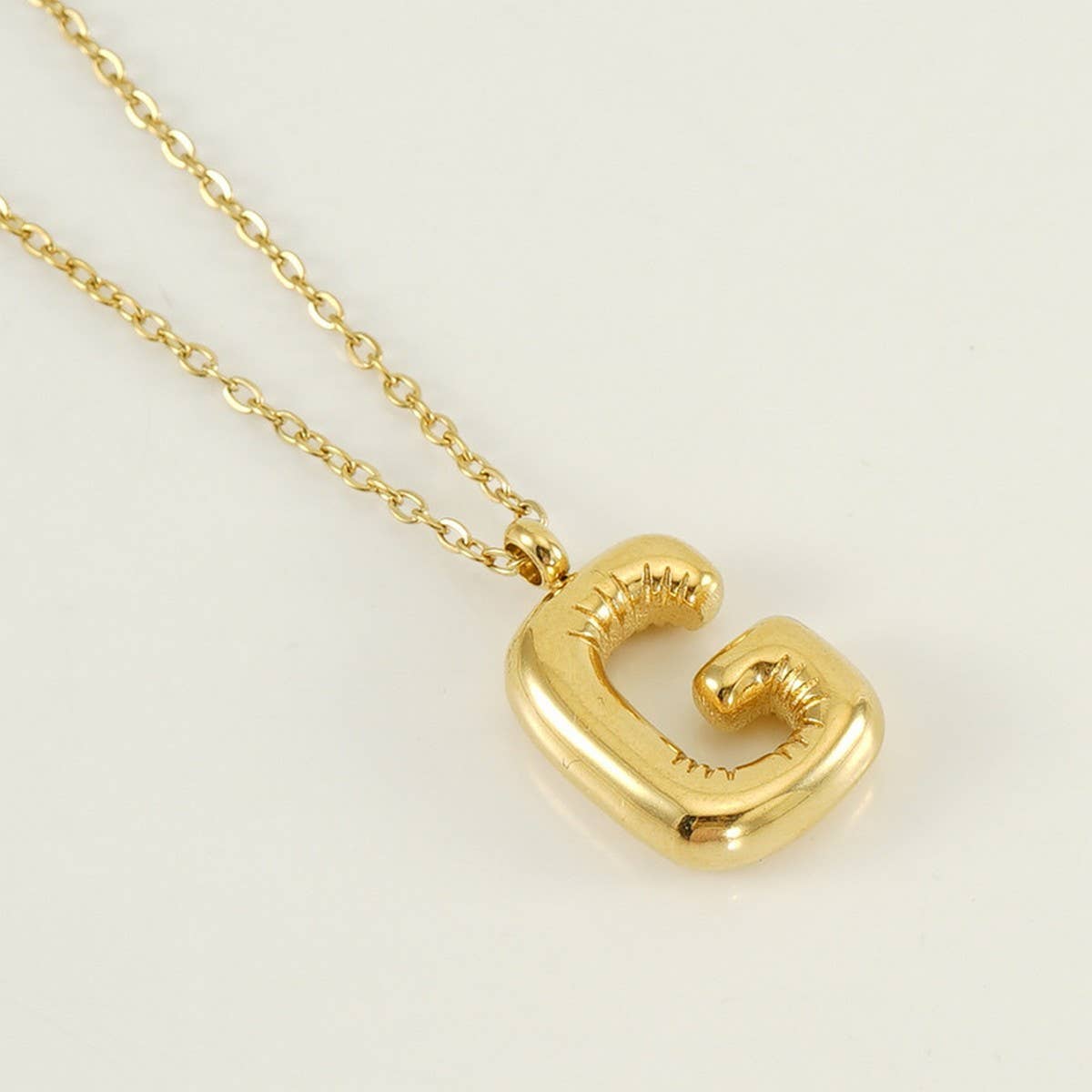 Stainless Steel Glossy Bubble Letter Necklace Gold