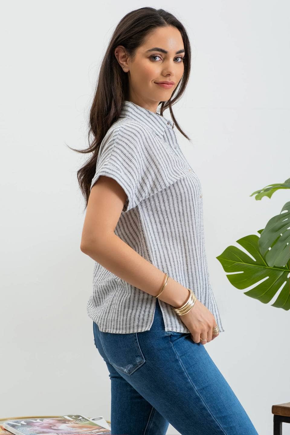 Stripe Short Sleeve Linen Shirt
