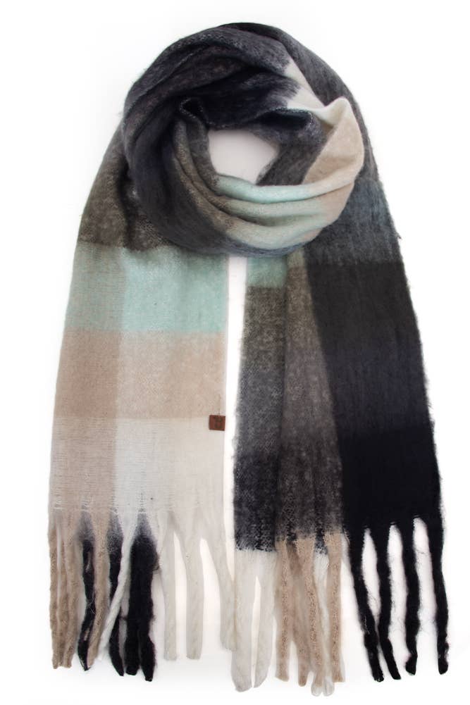 C.C Multi Color Block Plaid Check Pattern Woven Winter Scarf
