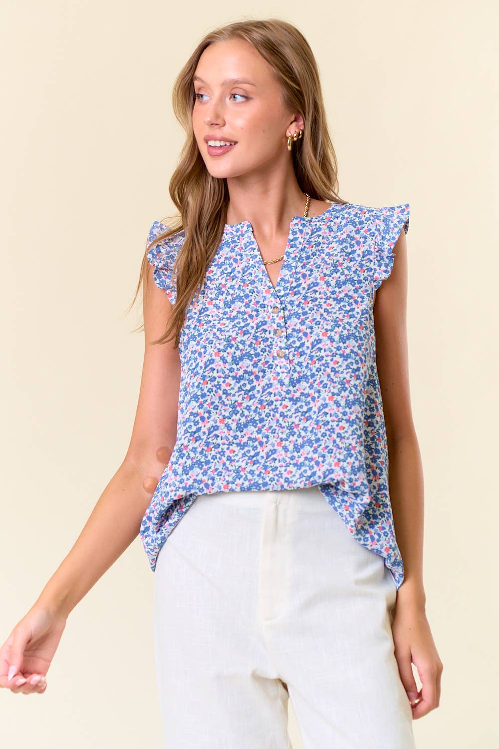 Floral Ruffle Shoulder Blouse