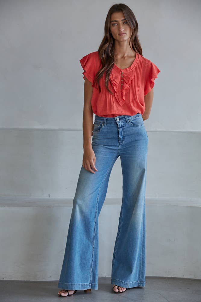 Maude Cotton Linen Ruffle Sleeve Top