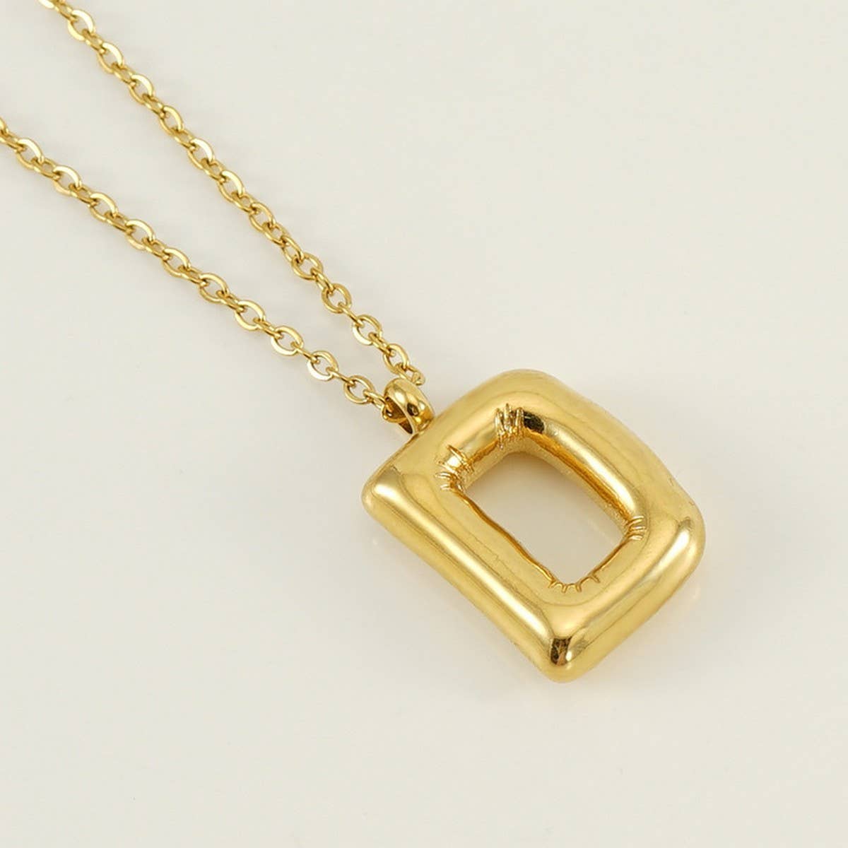 Stainless Steel Glossy Bubble Letter Necklace Gold