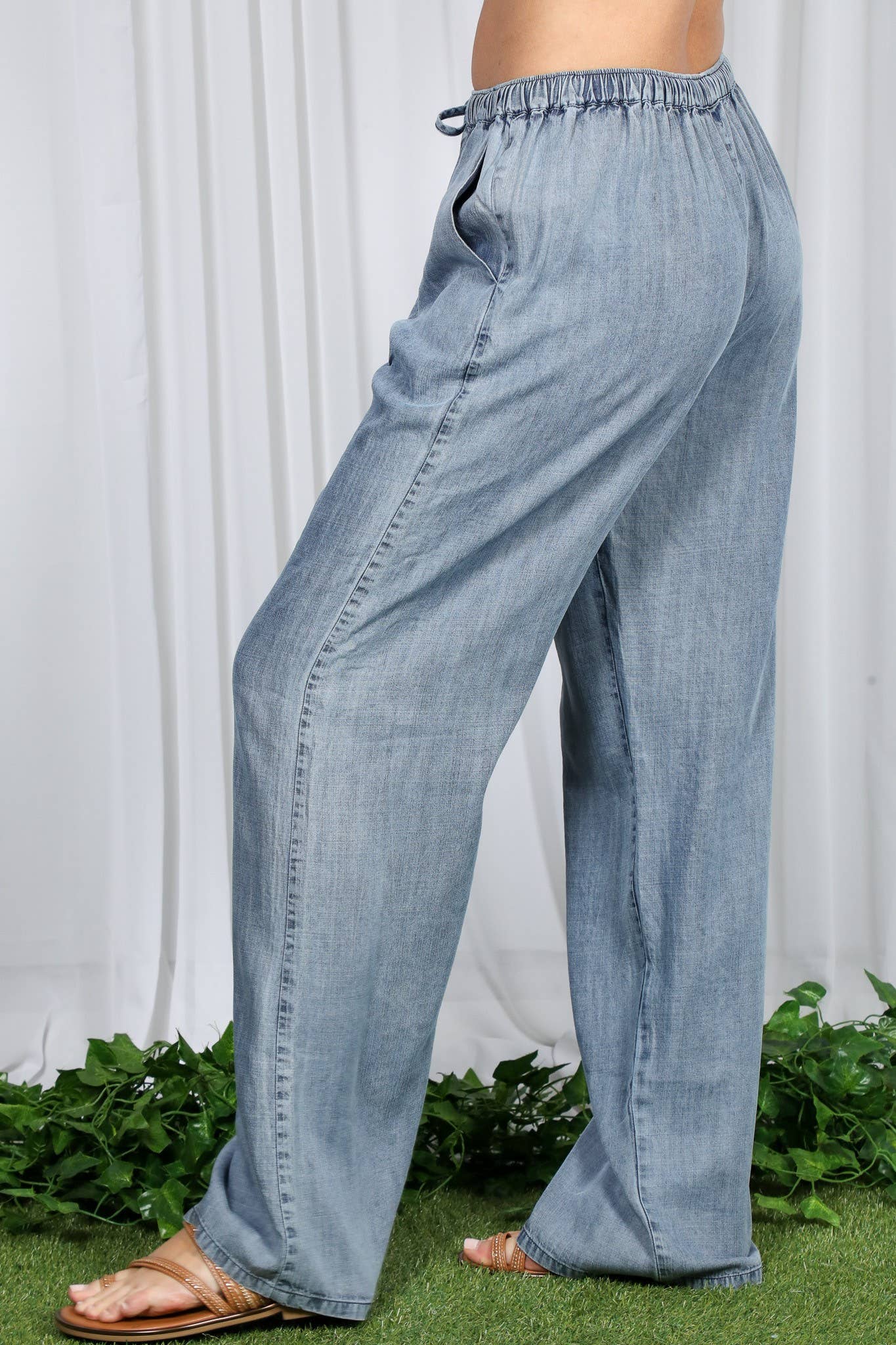 Chambray Washed Denim Pants
