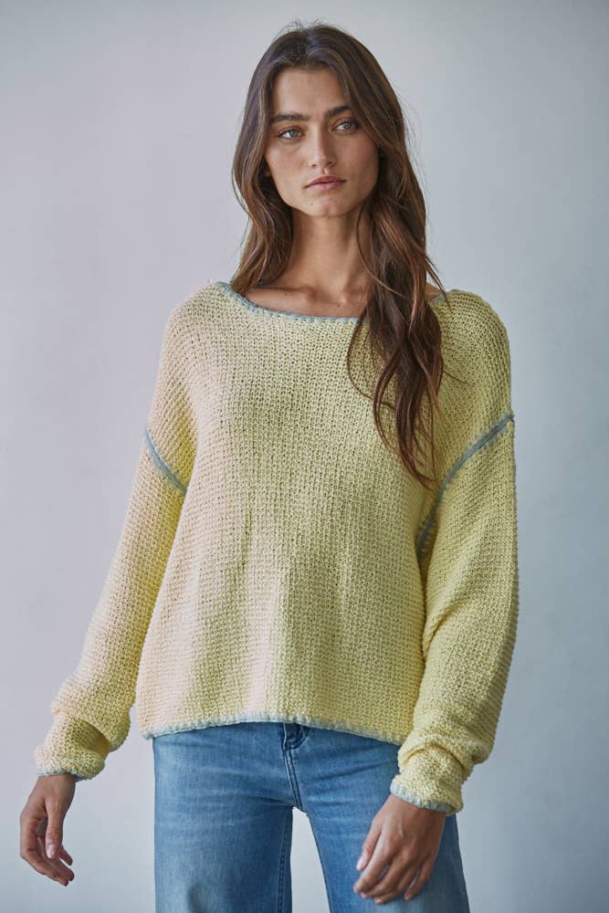Knit Sweater Cotton Stitch Detail Pullover by By Together