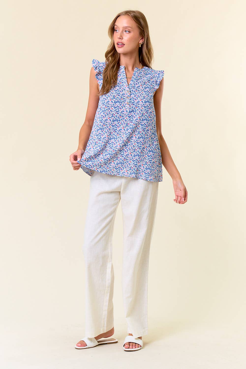 Floral Ruffle Shoulder Blouse