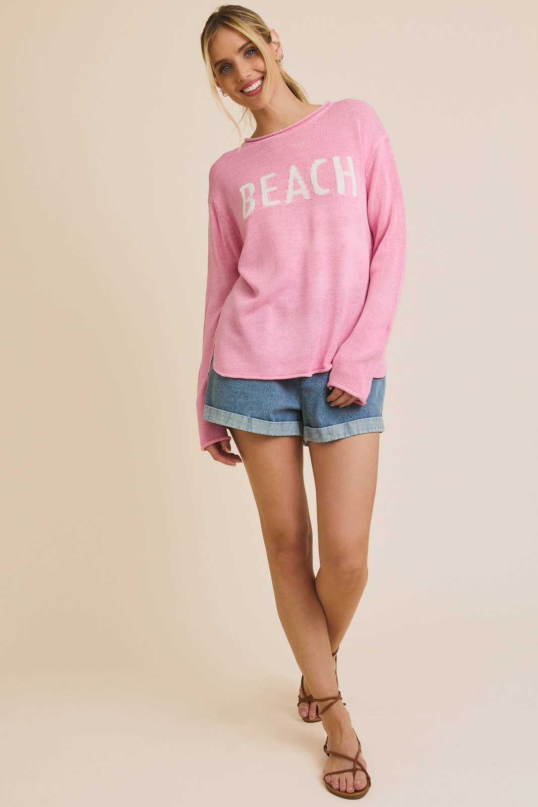 ROUND NECK LONG SLEEVE "BEACH" LIGHT WEIGHT SWEATER