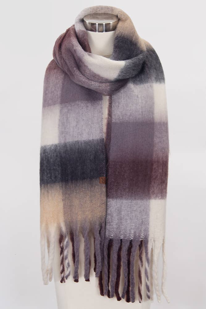 C.C Multi Color Block Plaid Check Pattern Woven Winter Scarf