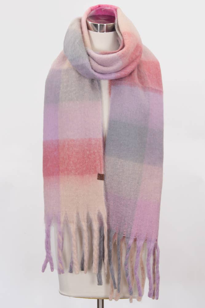 C.C Multi Color Block Plaid Check Pattern Woven Winter Scarf