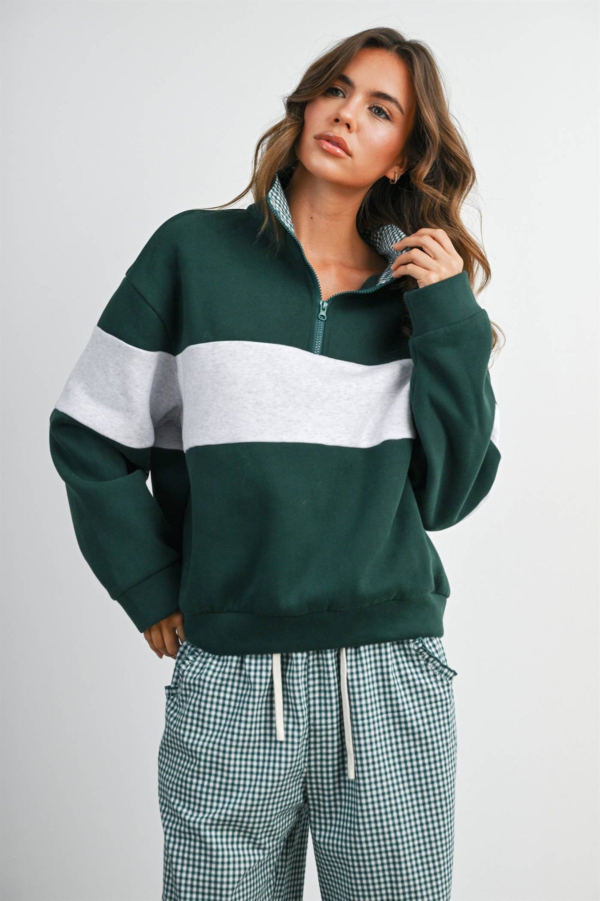 Colorblock Quarter-Zip Sweatshirt Green