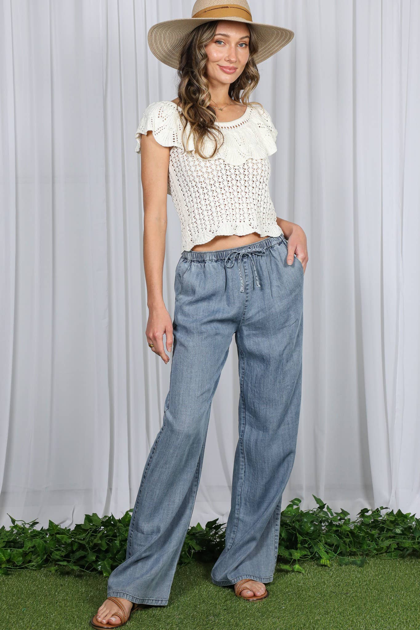 Chambray Washed Denim Pants