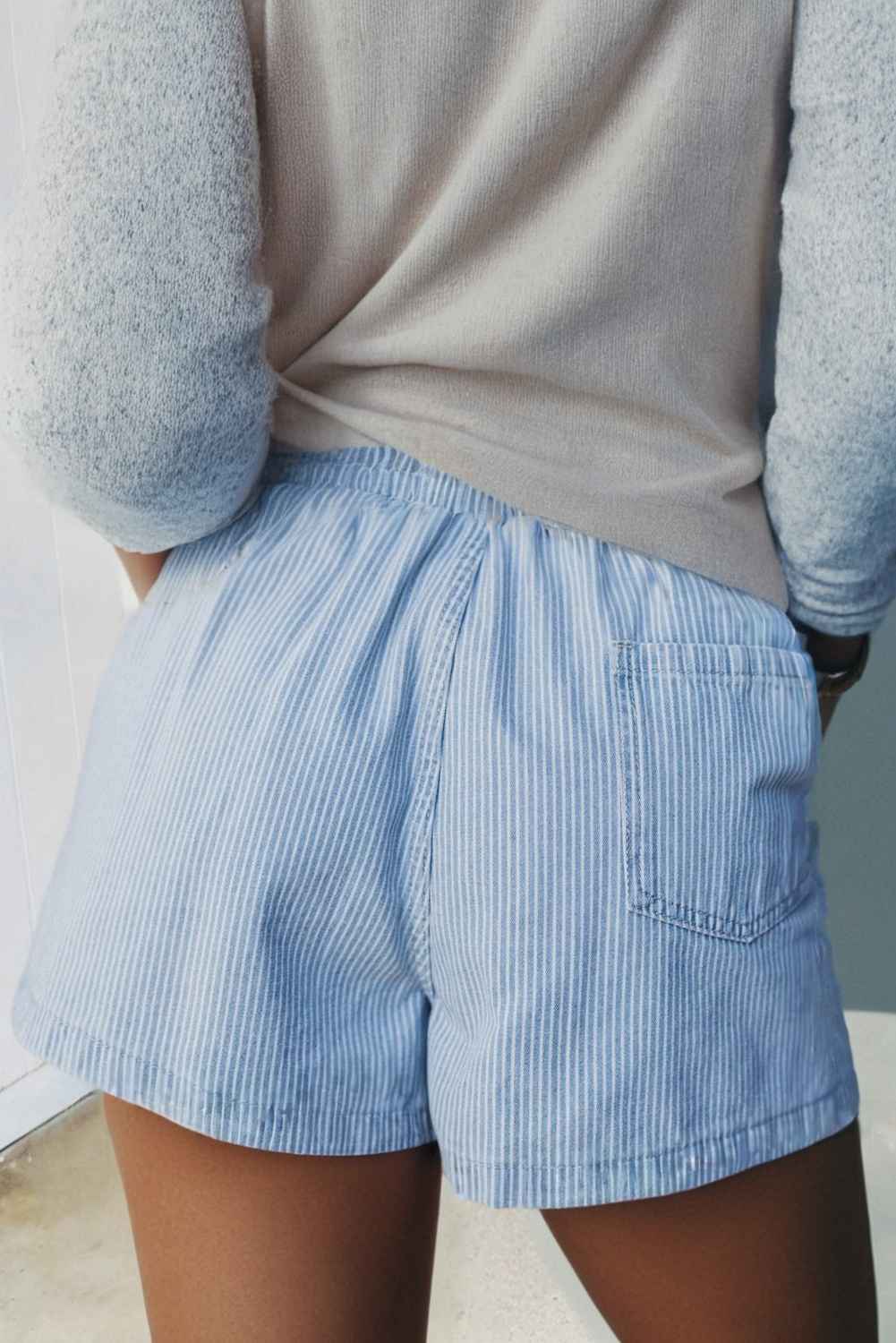 Striped Drawstring Denim Shorts