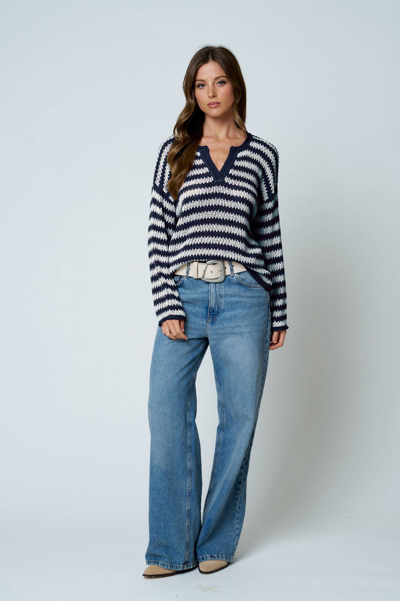 Stripe Raw Edge Sweater