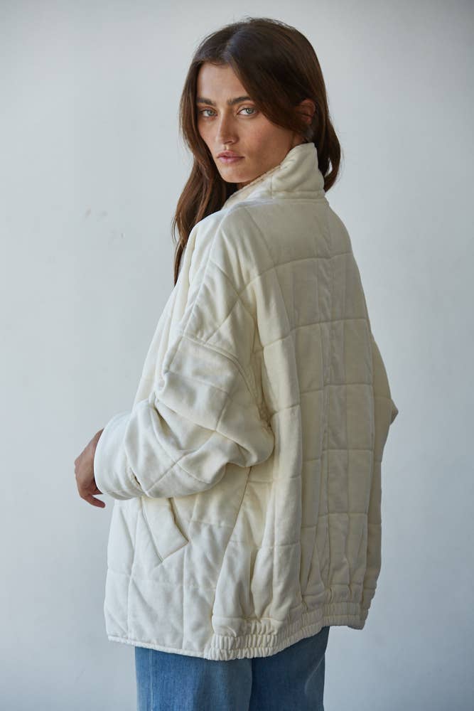 Long Sleeve Quilted Knit Mineral Washed Jacket