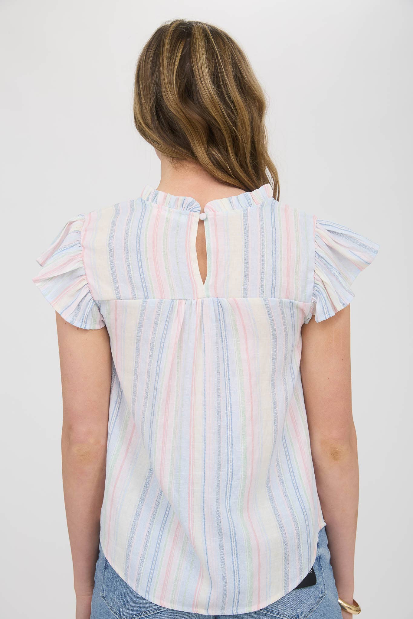 Stripe Lace Trim Ruffle Sleeve Top