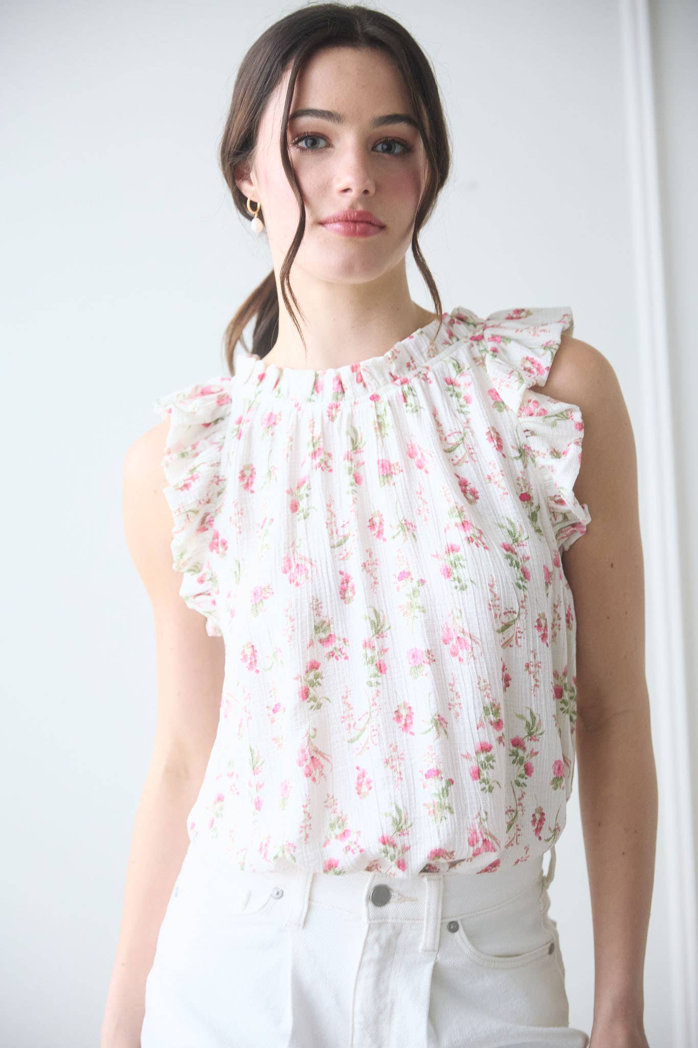 Floral Ruffle Detail Sleeveless Top