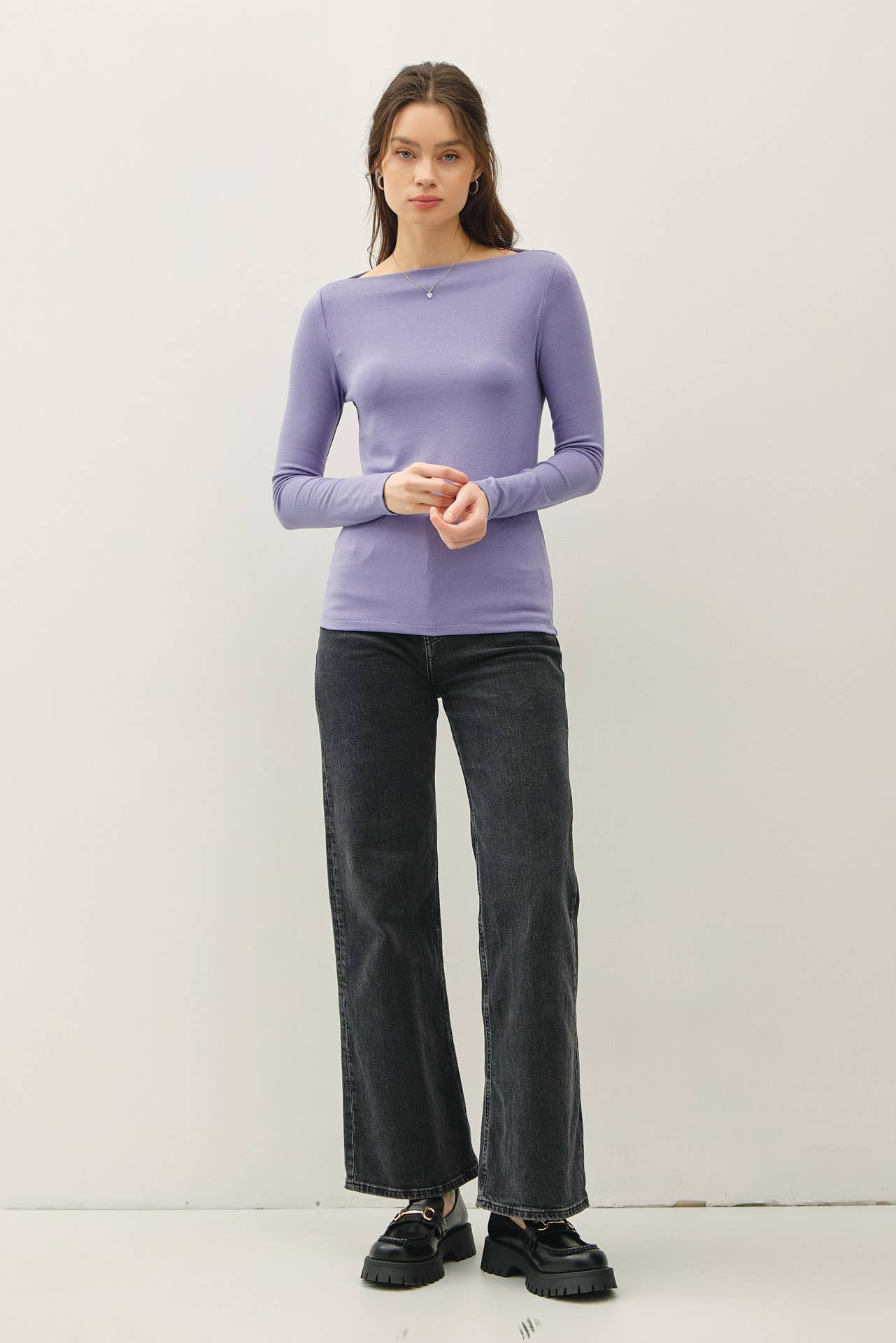 Basic Boat Neck Long Sleeved Top