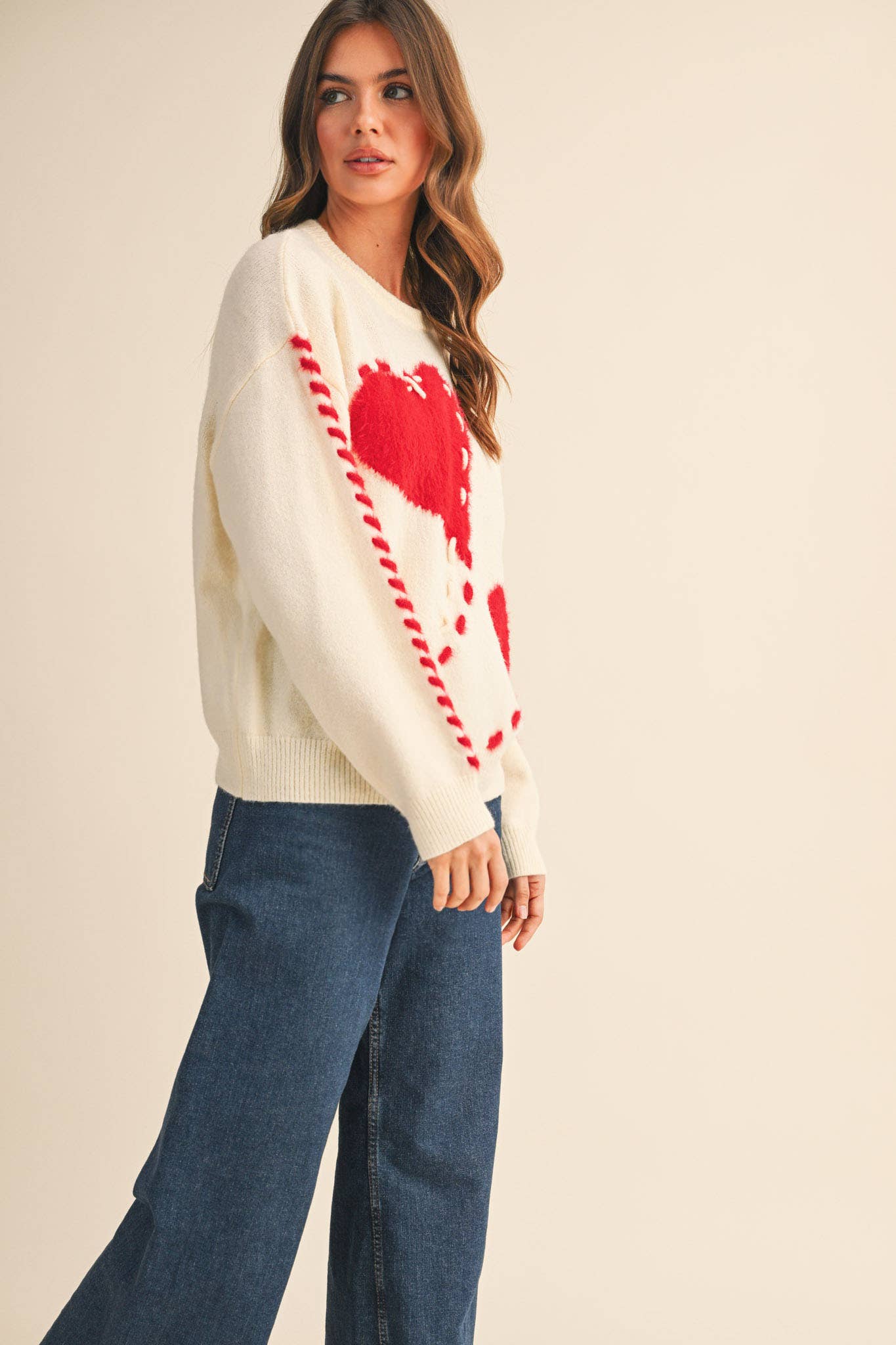 Fuzzy Heart Knit Sweater