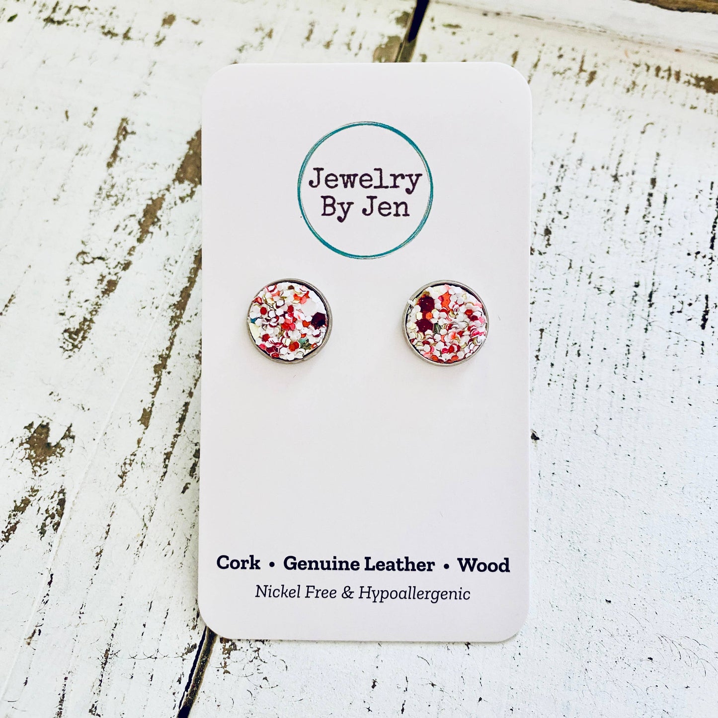 Stud Earrings: Candycane Glitter