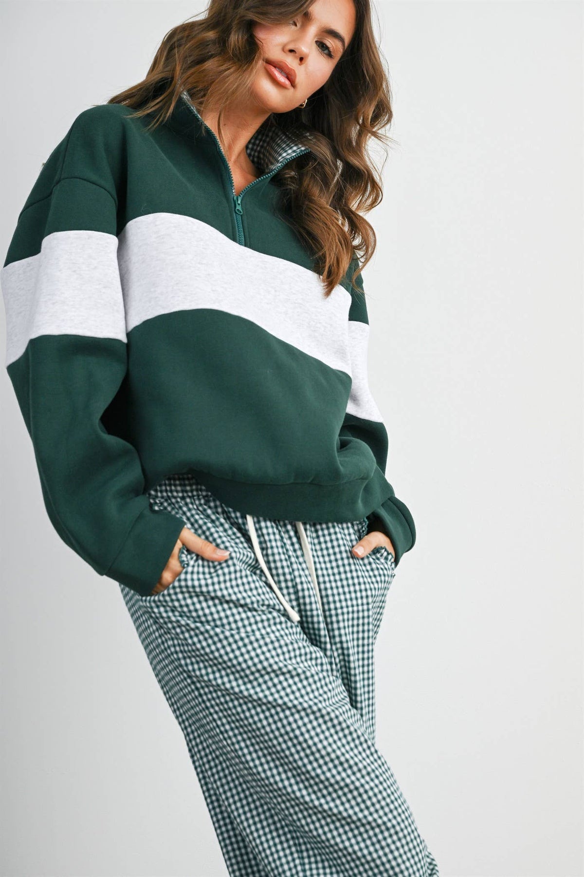 Colorblock Quarter-Zip Sweatshirt Green