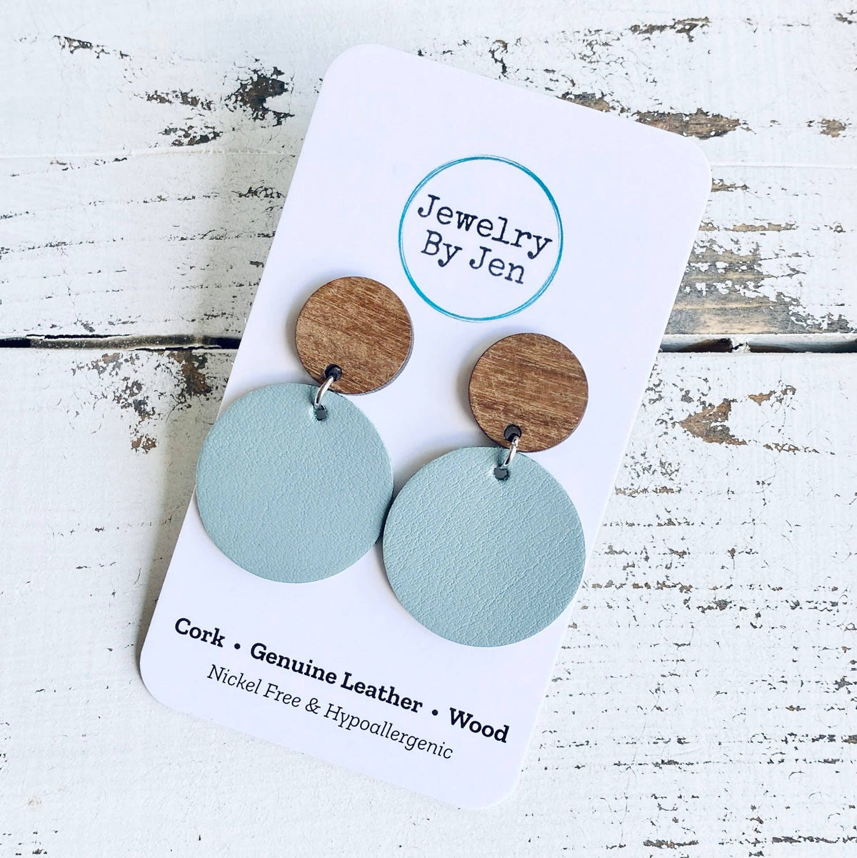 Wood Stud Earrings (Medium): Dusty Blue