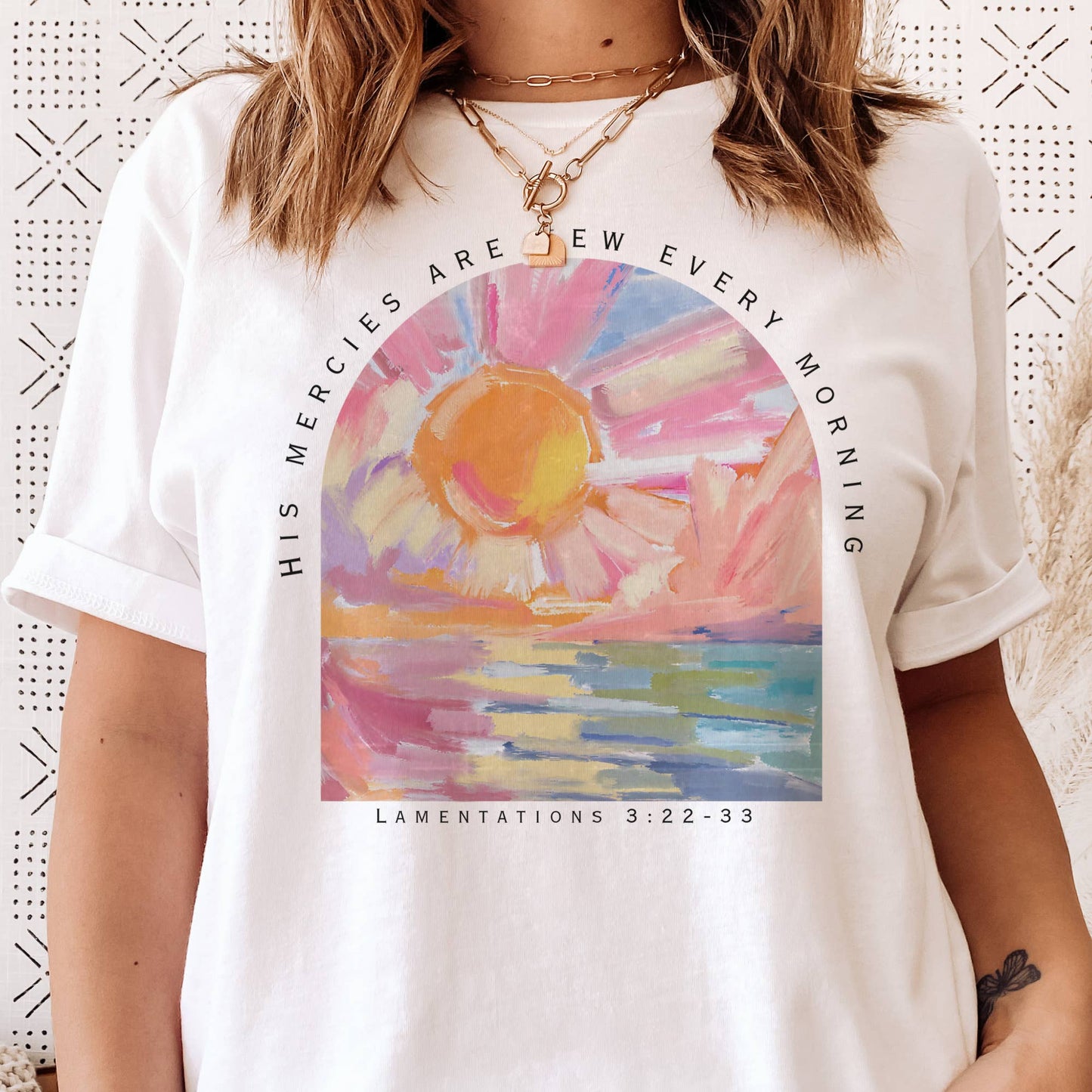 Faith His Mercies Bible Verse Religious Jesus Graphic Tee