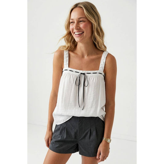 Contrast Stitch Tie Front Top