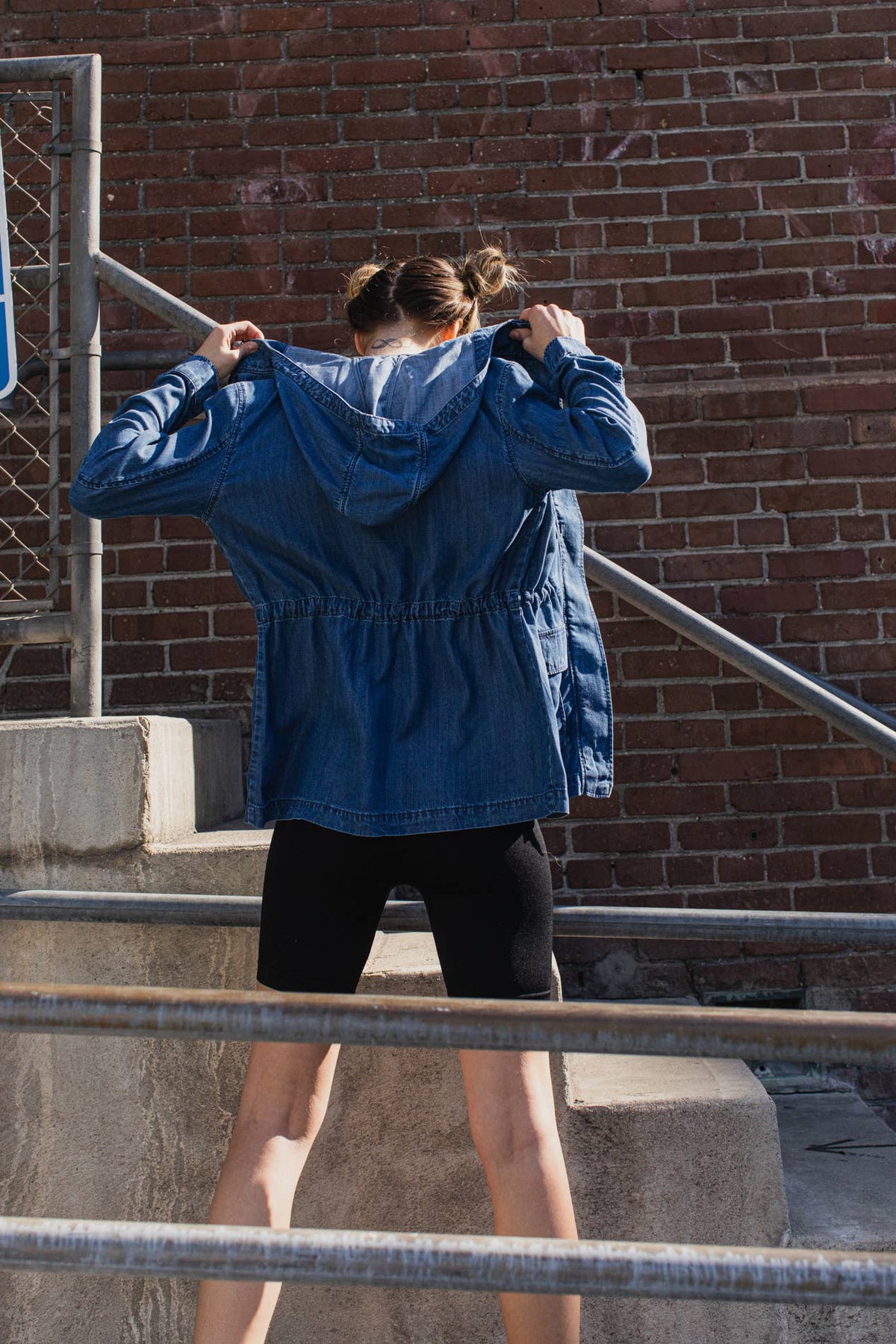 Hooded Chambray Utility Denim Jacket