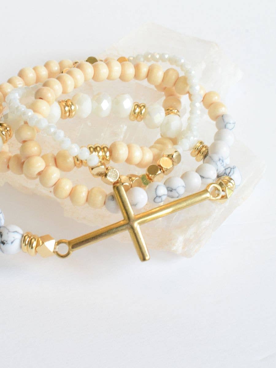 Gold Cross Bracelet Set