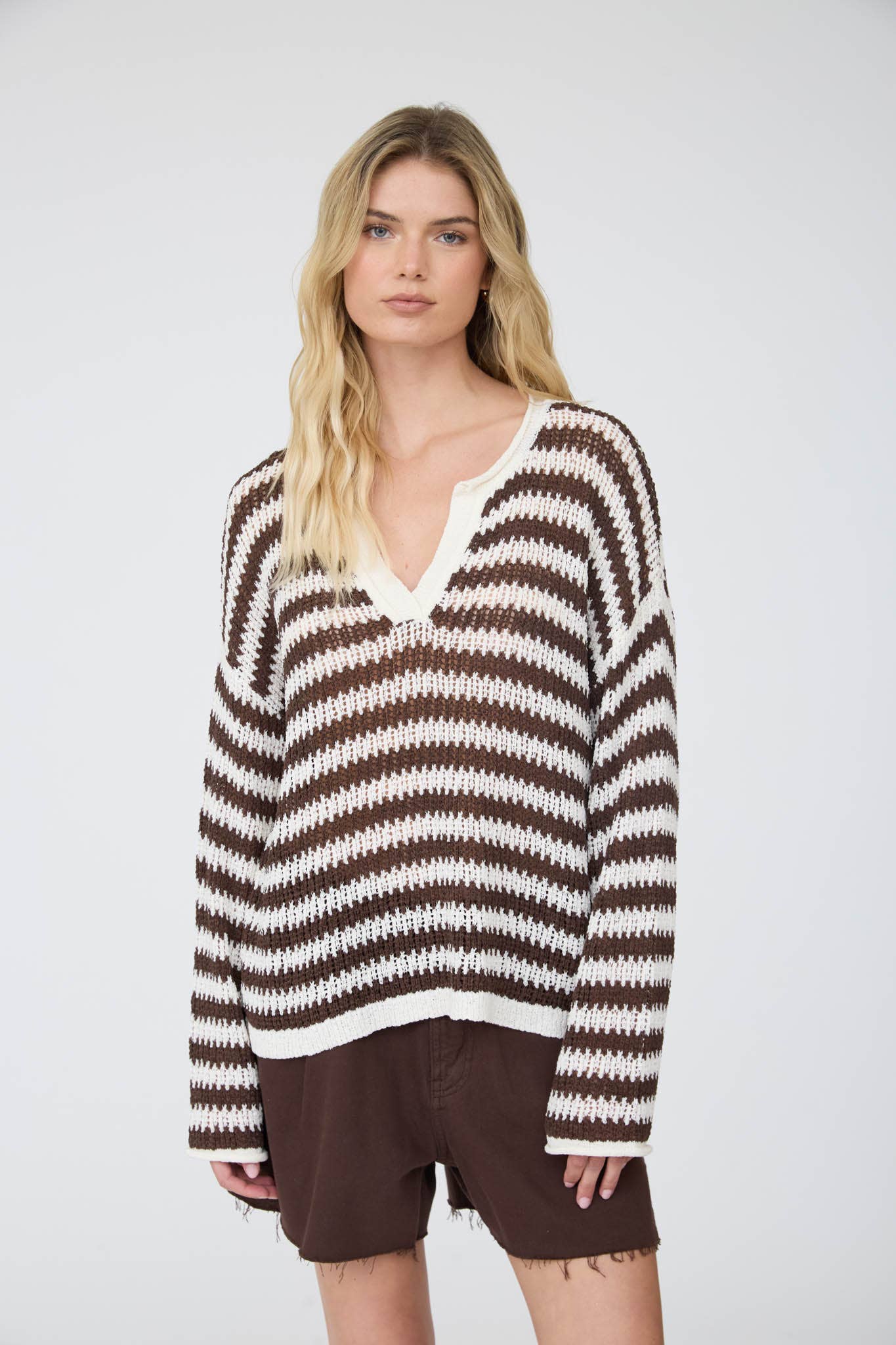Stripe Raw Edge Sweater