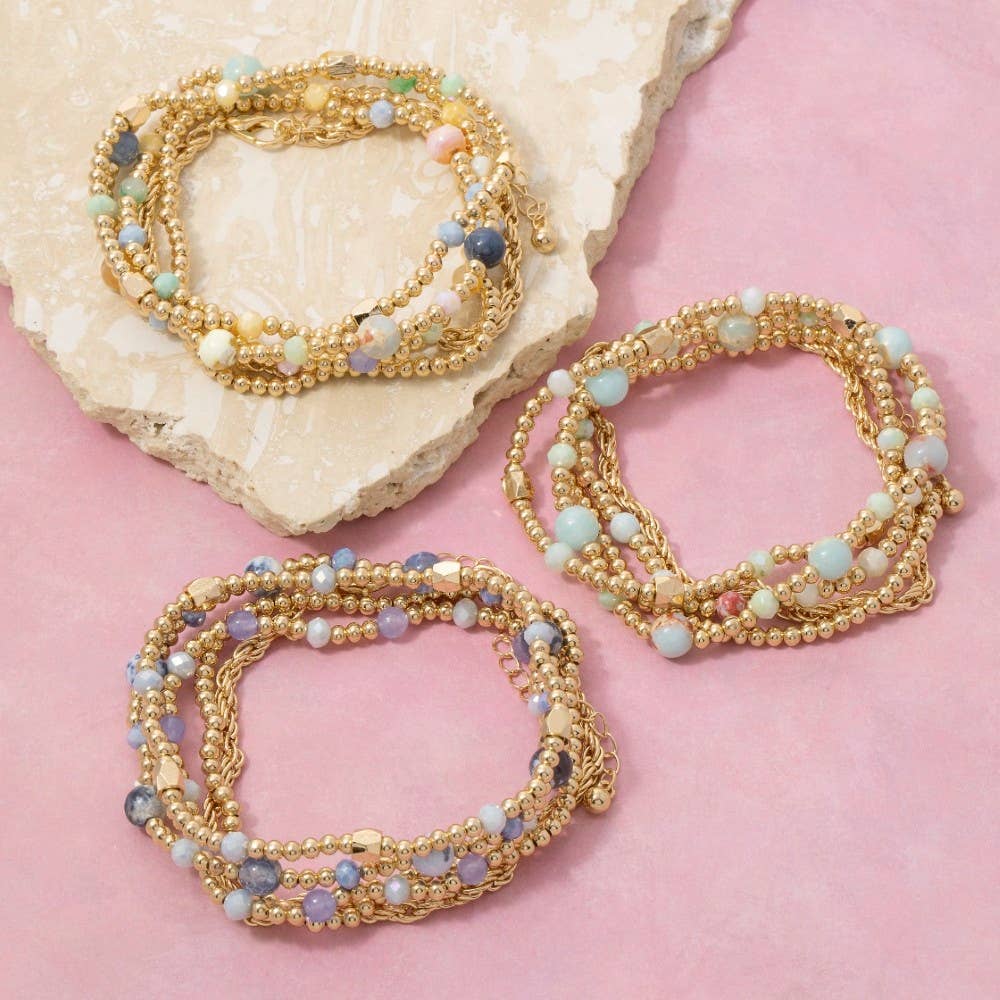 Stone And Metallic Beaded Bracelet Set
