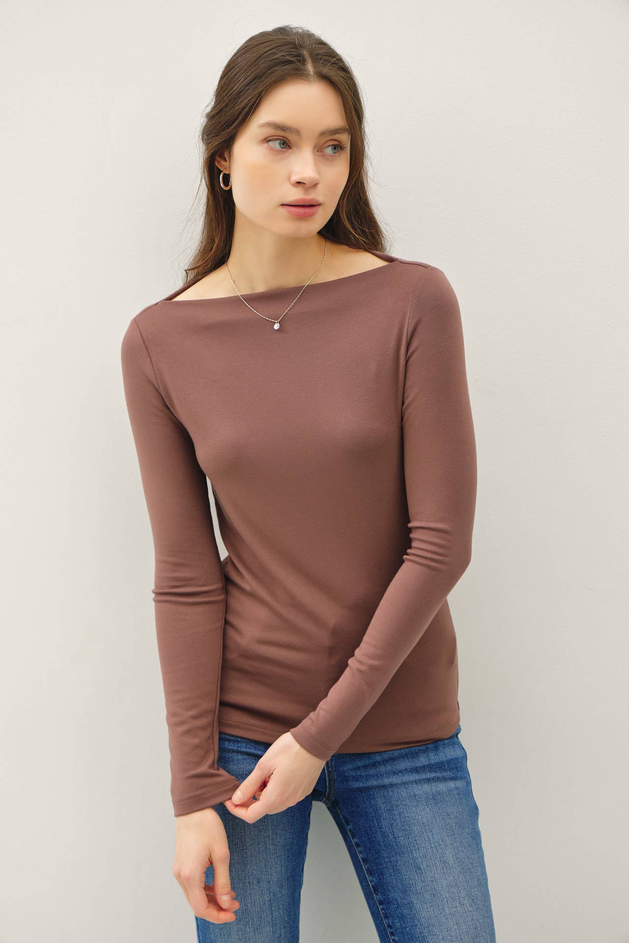 Basic Boat Neck Long Sleeved Top