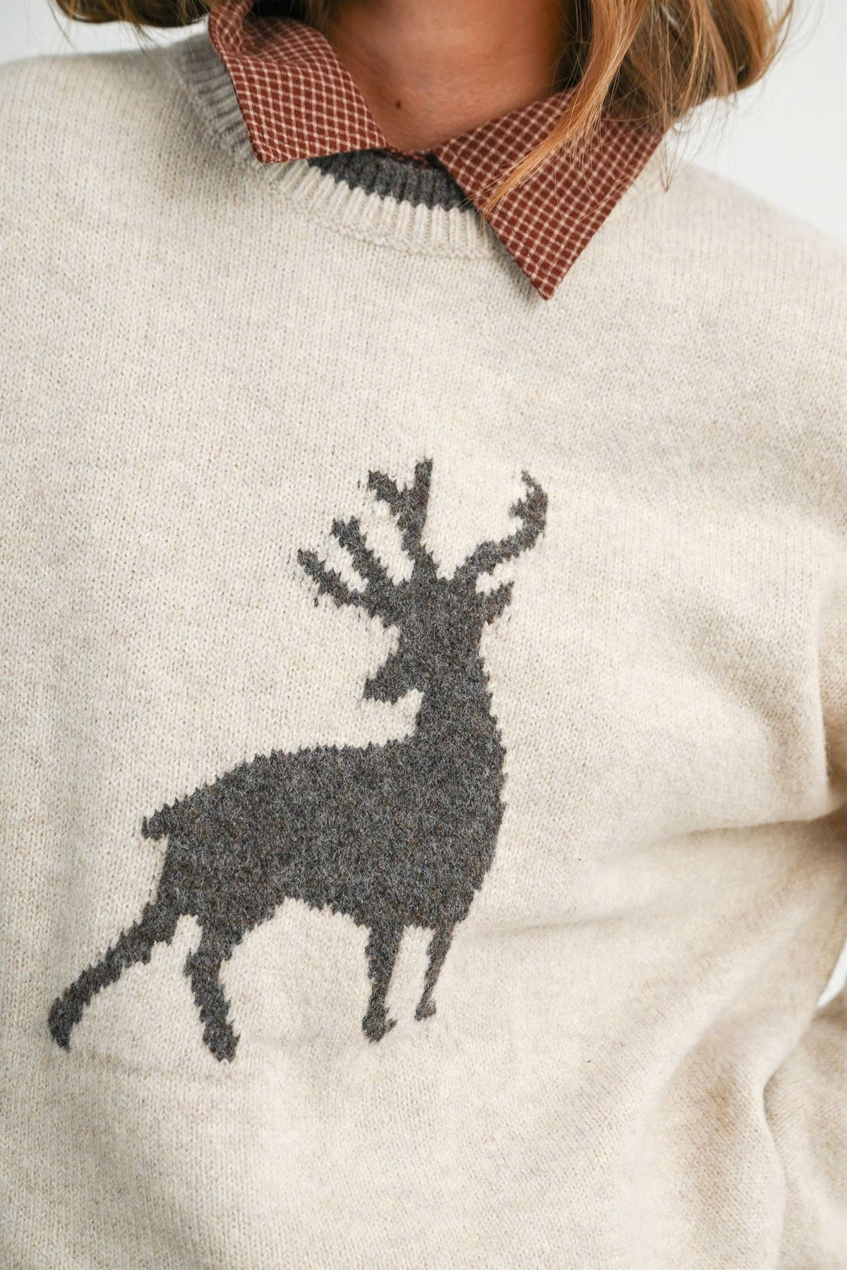 Reindeer Graphic Knit Sweater- BMW8624