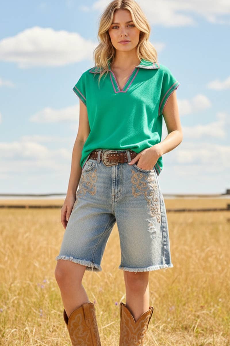 Knit Sleeveless Top with Pink Stitching