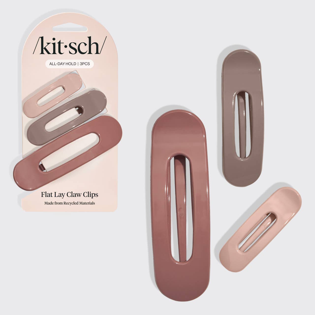 Kitsch Flat Lay Claw Clip 3pc Flat - Ultra Glossy Terracotta