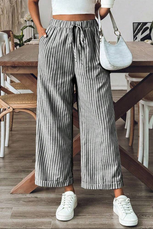 Striped Wide Leg Cropped Pants