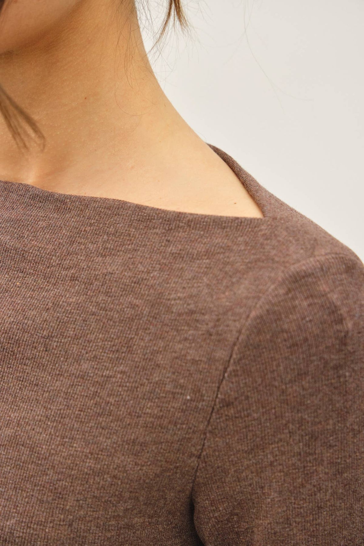 Classic Ribbed Boat Neck Shirred Waist Top
