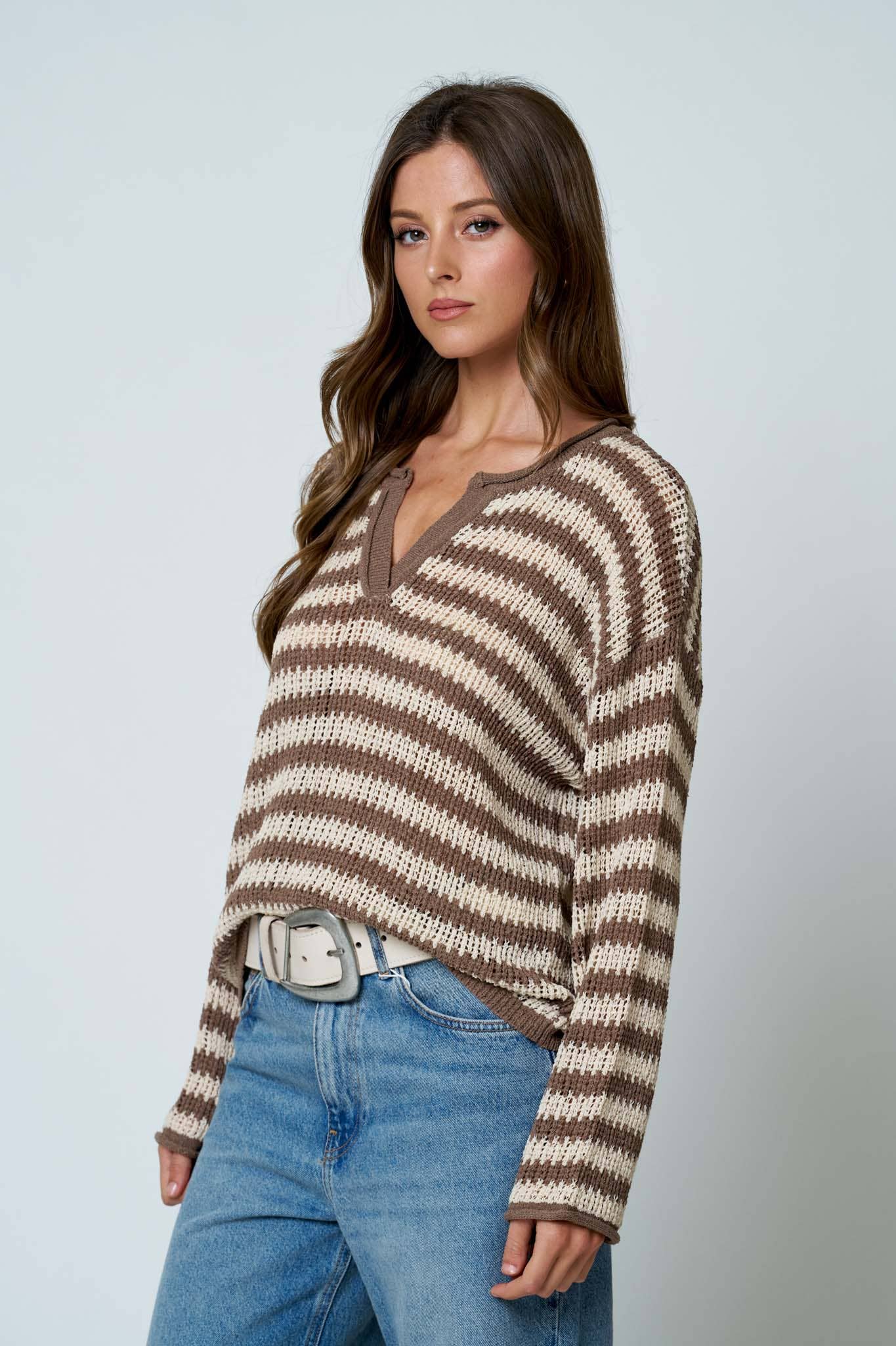 Stripe Raw Edge Sweater