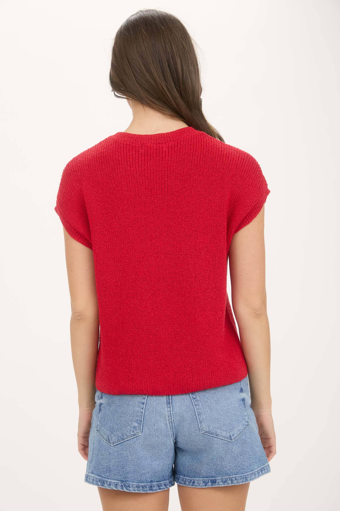 Crewneck Short Sleeve Batwing Sweater With Pocket