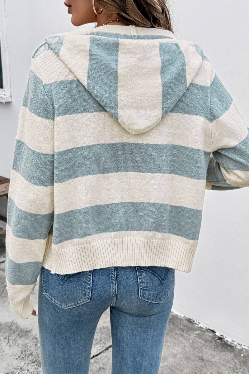 Striped Hooded Zip-up Sweater