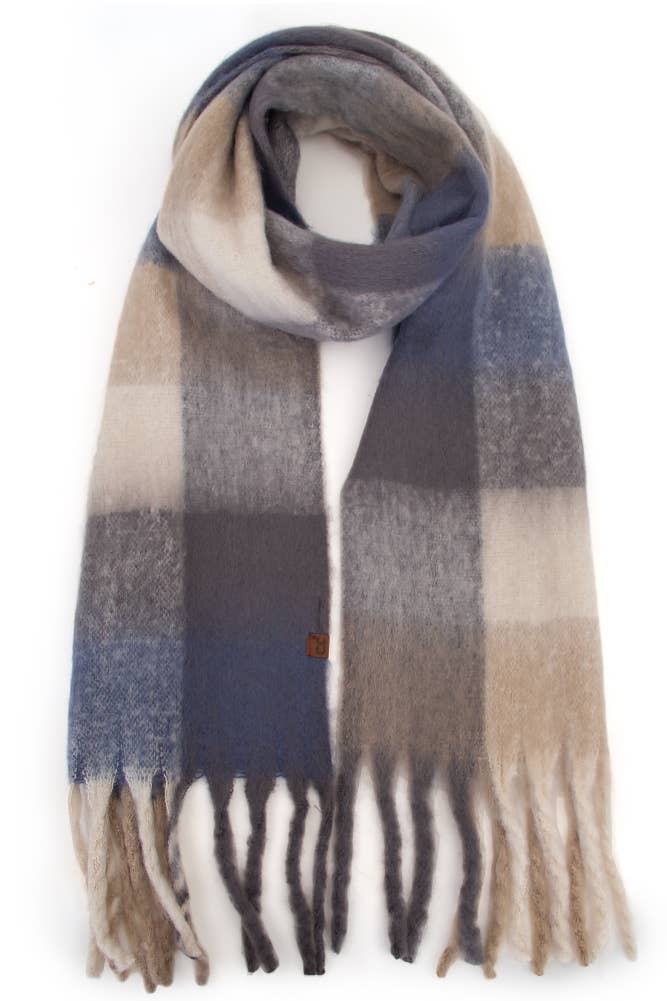 C.C Multi Color Block Plaid Check Pattern Woven Winter Scarf