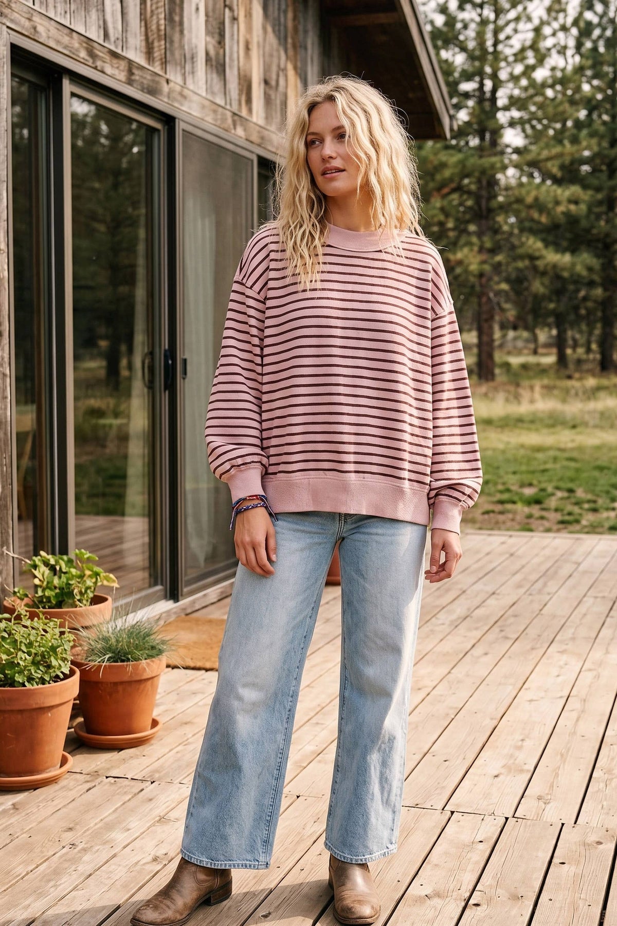 French Terry Striped Pullover