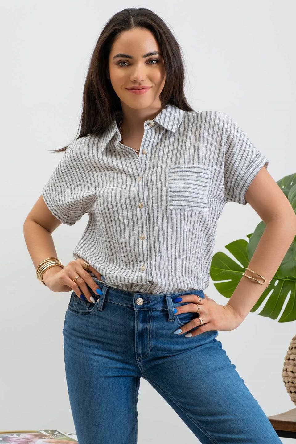 Stripe Short Sleeve Linen Shirt