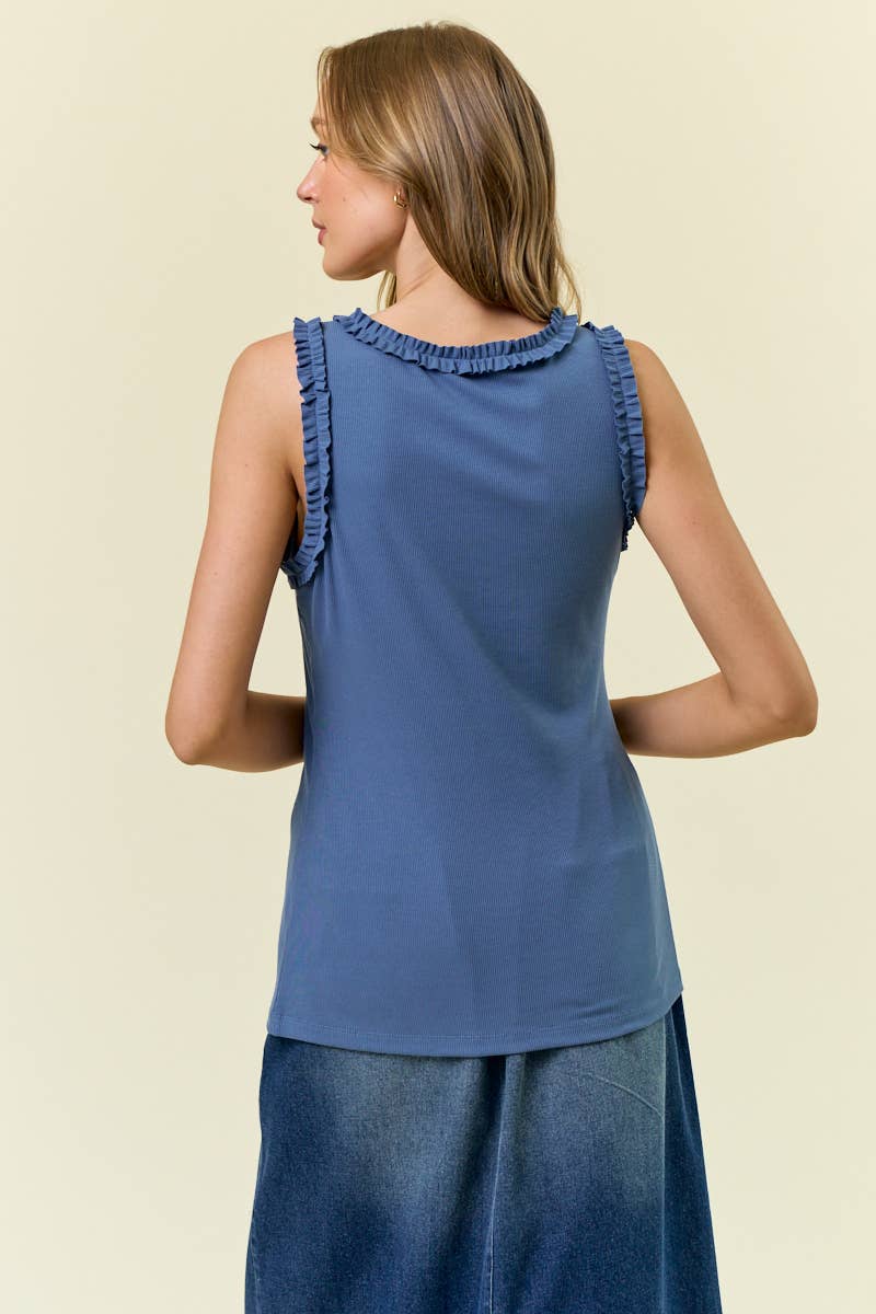 Solid Knit Tank with Ruffle Trim